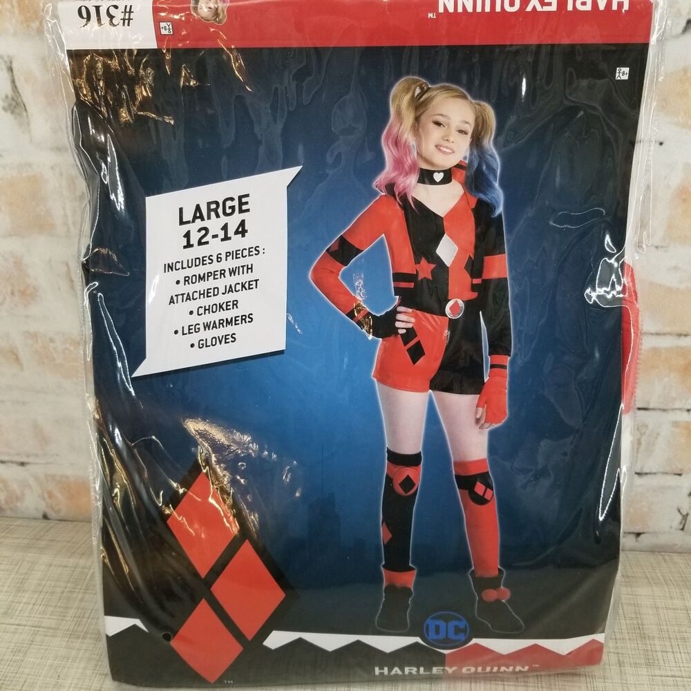 NIP Harley Quinn Halloween Costume Girls Large 12-14 DC Comics Batman Joker